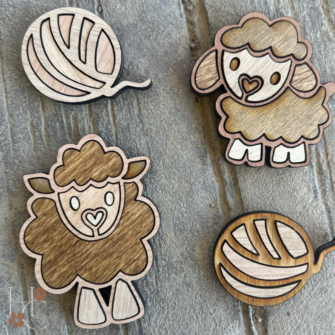 Sheep Wood Magnet Set