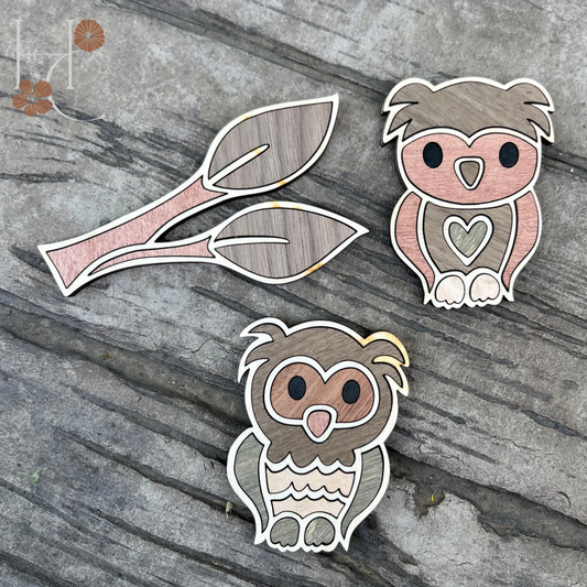 Owl Wood Magnet Set