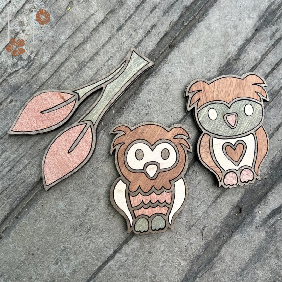 Owl Wood Magnet Set