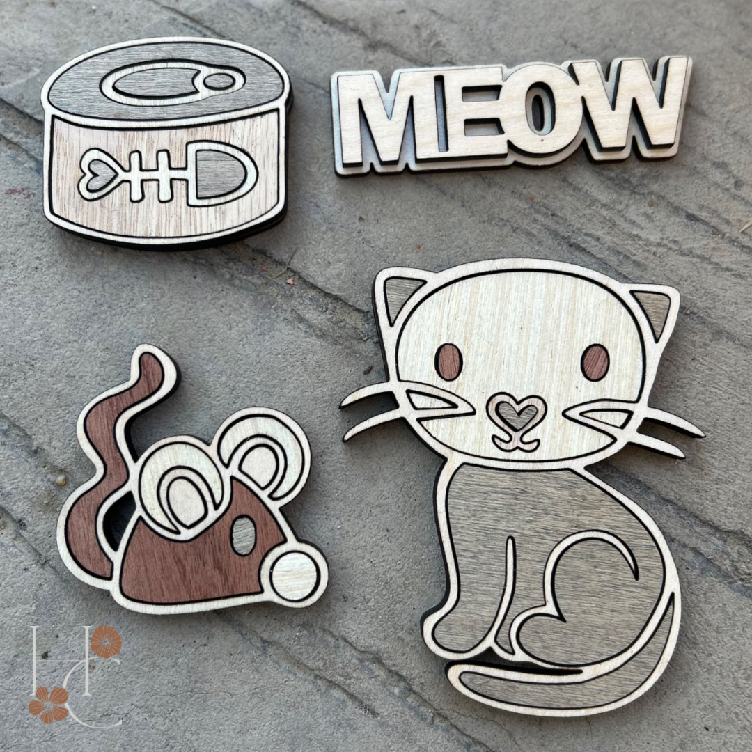 Cat Wood Magnet Set