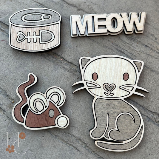 Cat Wood Magnet Set