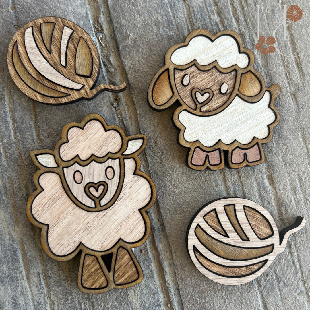 Sheep Wood Magnet Set