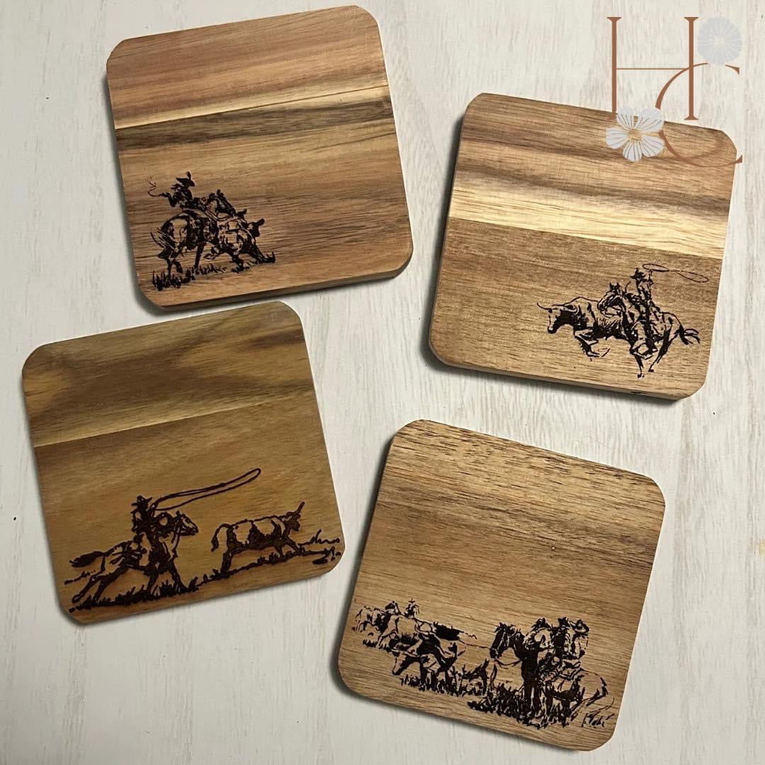 Western Engraved Coaster Set