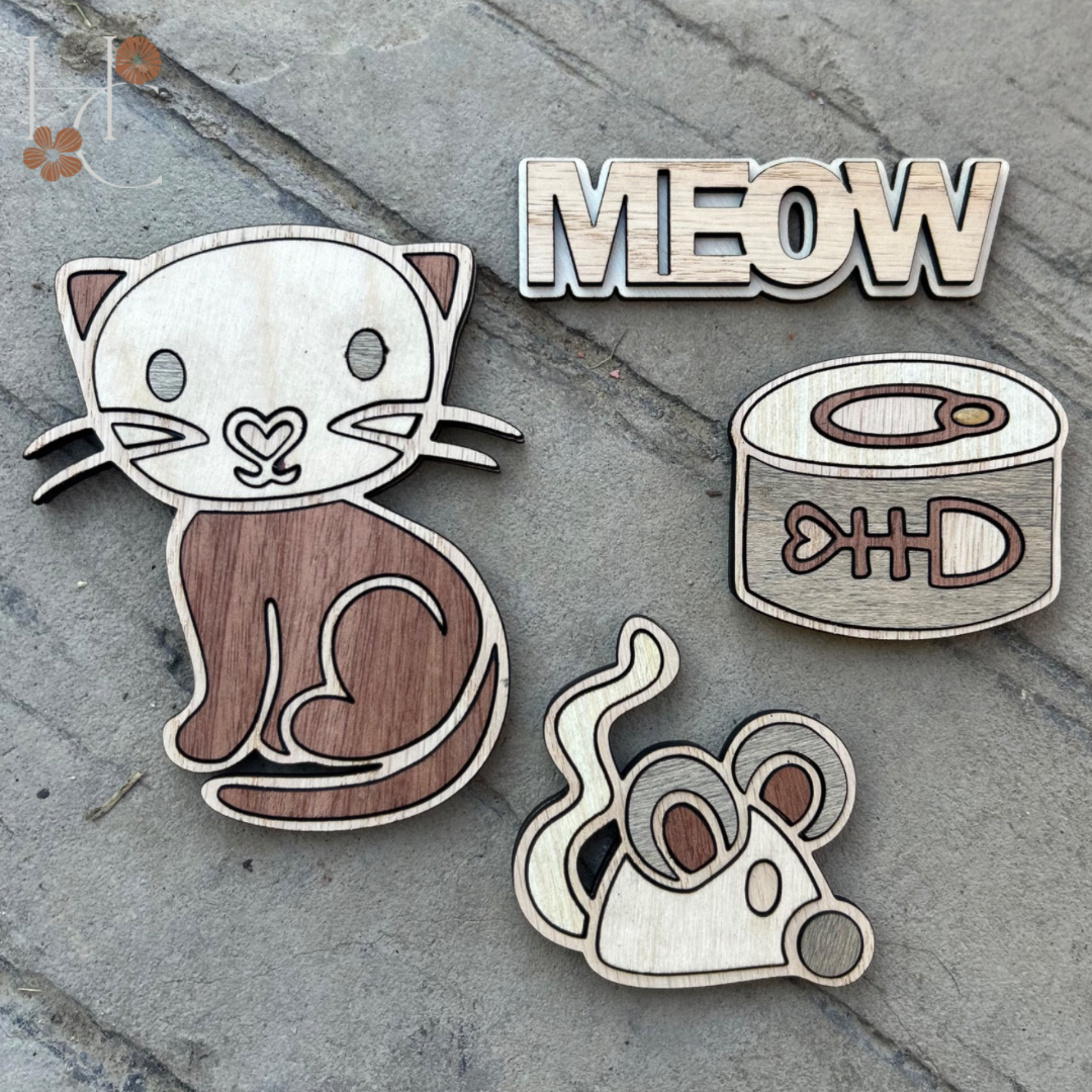 Cat Wood Magnet Set