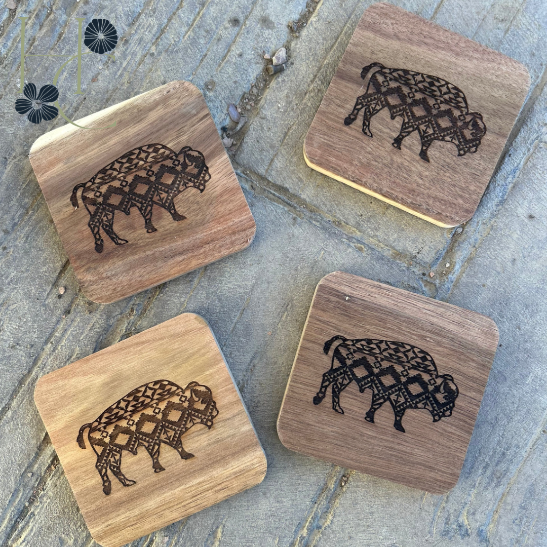 Aztec Bison Engraved Coaster Set