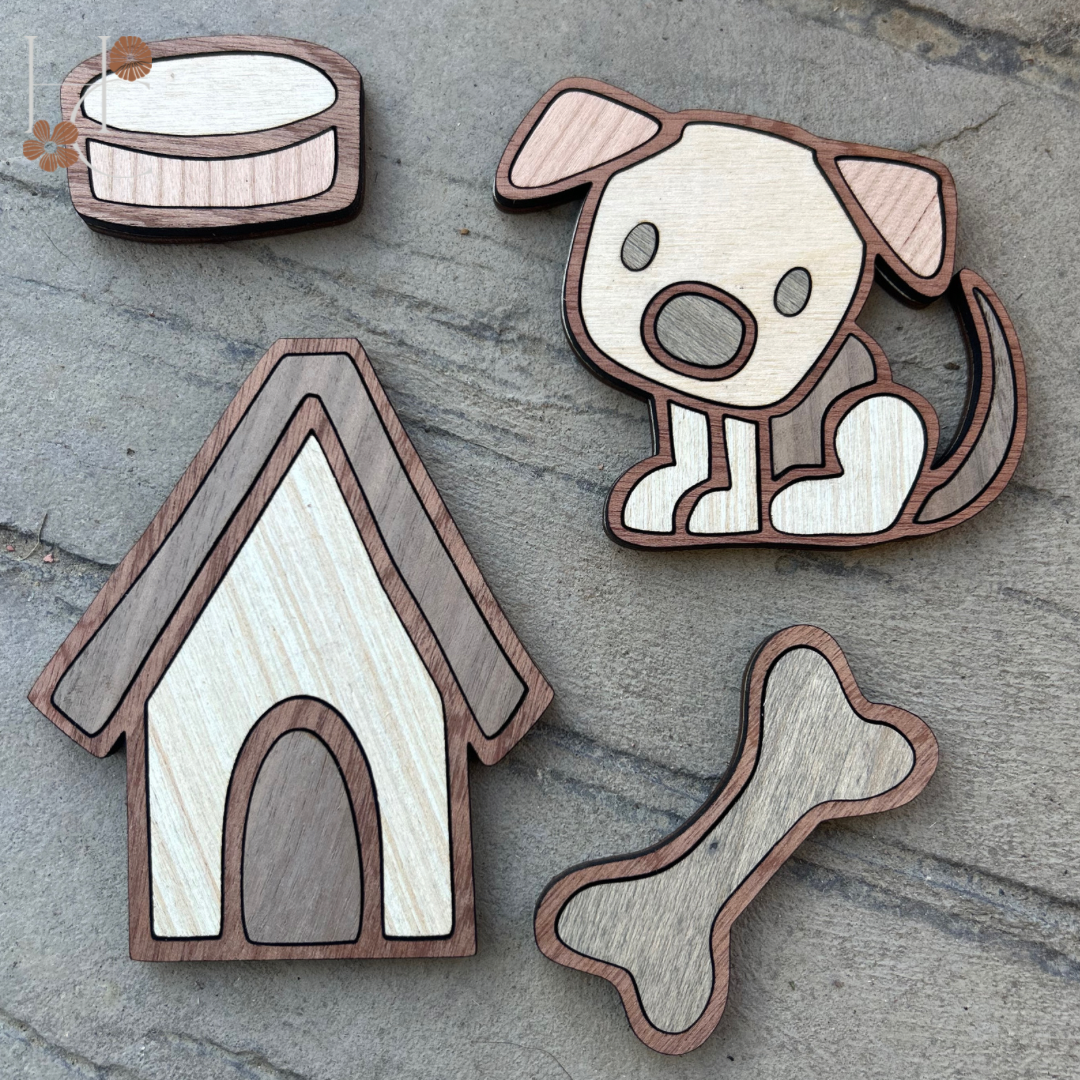 Dog Wood Magnet Set