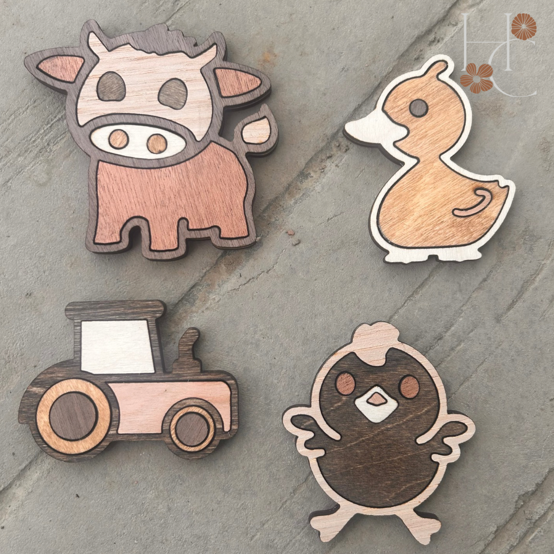 Farm Animal Wood Magnet Set