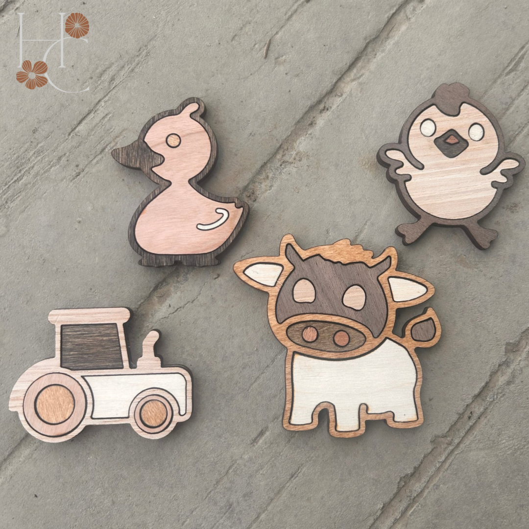 Farm Animal Wood Magnet Set