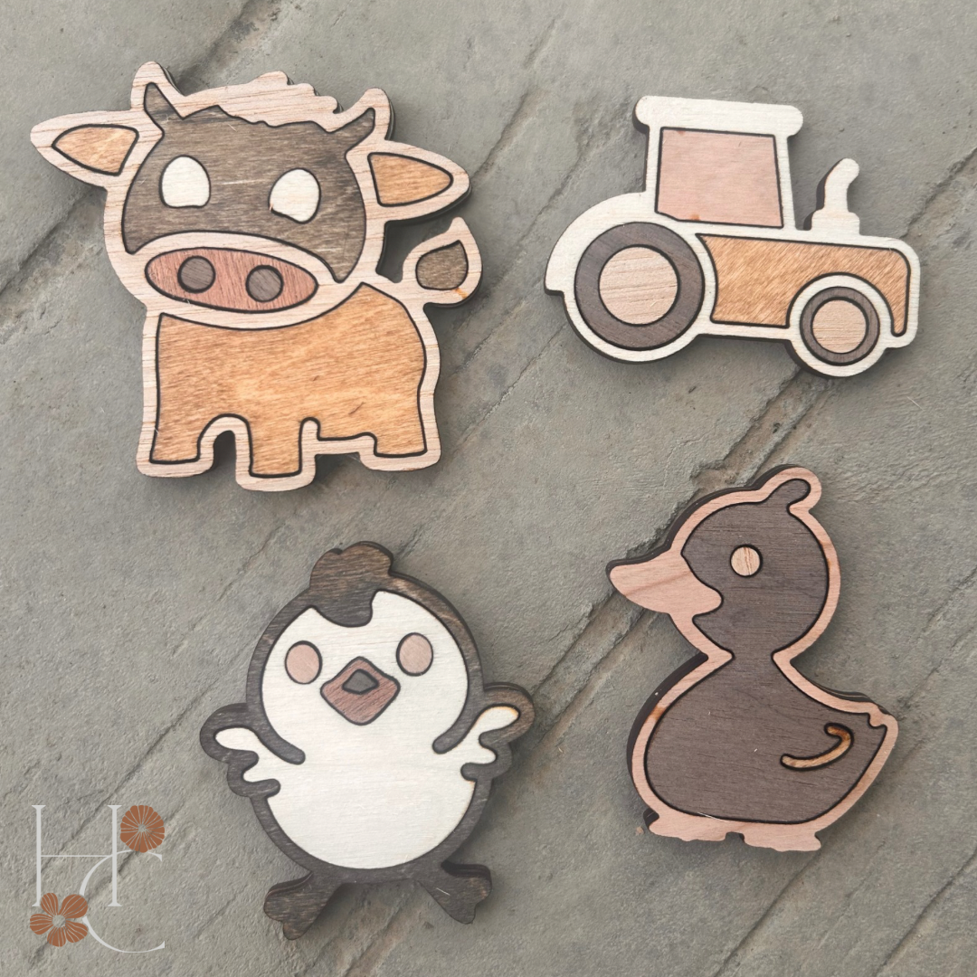 Farm Animal Wood Magnet Set