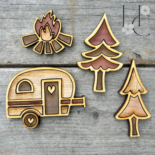 Camping Wood Magnet Set